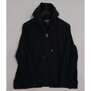 Lauren Ralph Lauren LRL Full Zip Sweater Cardigan Black Cotton Hooded 3X Hood